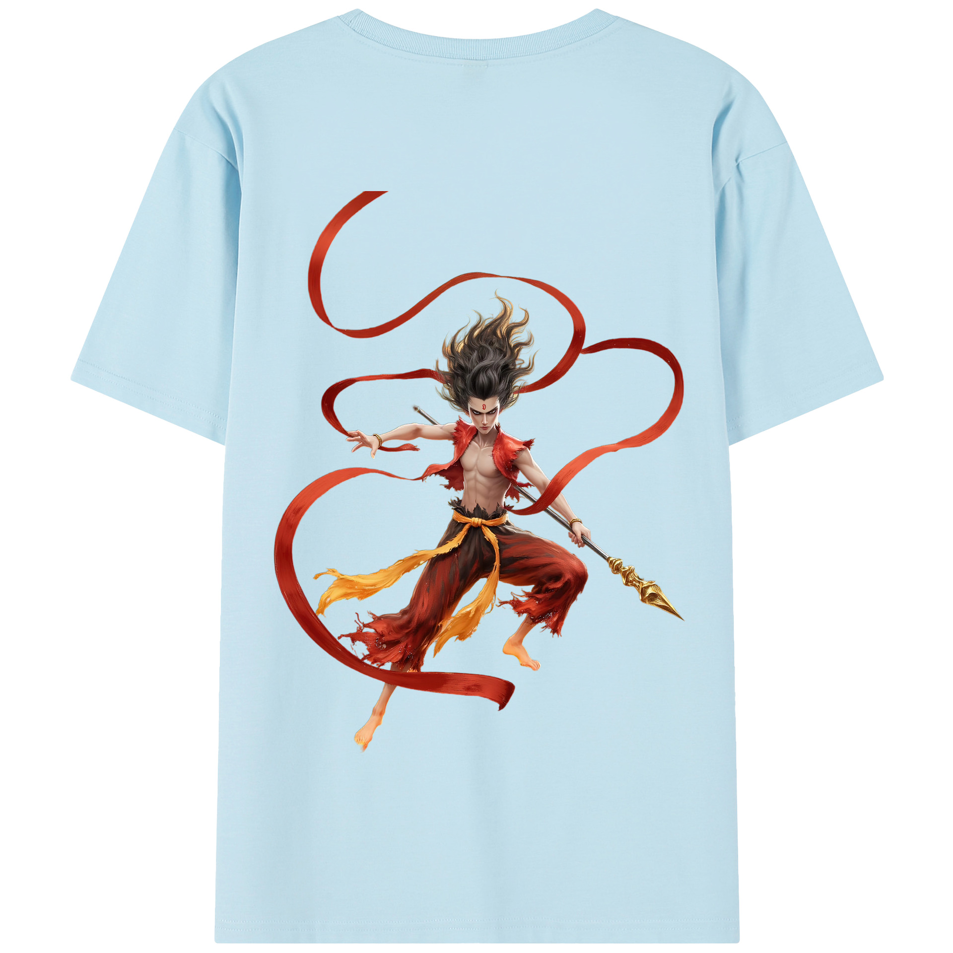 （画像用） Ne Zha 2 ナタ 魔童の大暴れ 綿100％半袖Tシャツ（背面プリント）